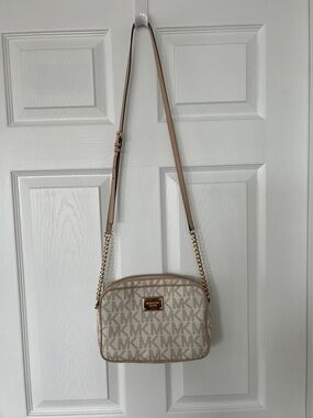 Michael Kors Tan and Cream MK Logo Crossbody Bag